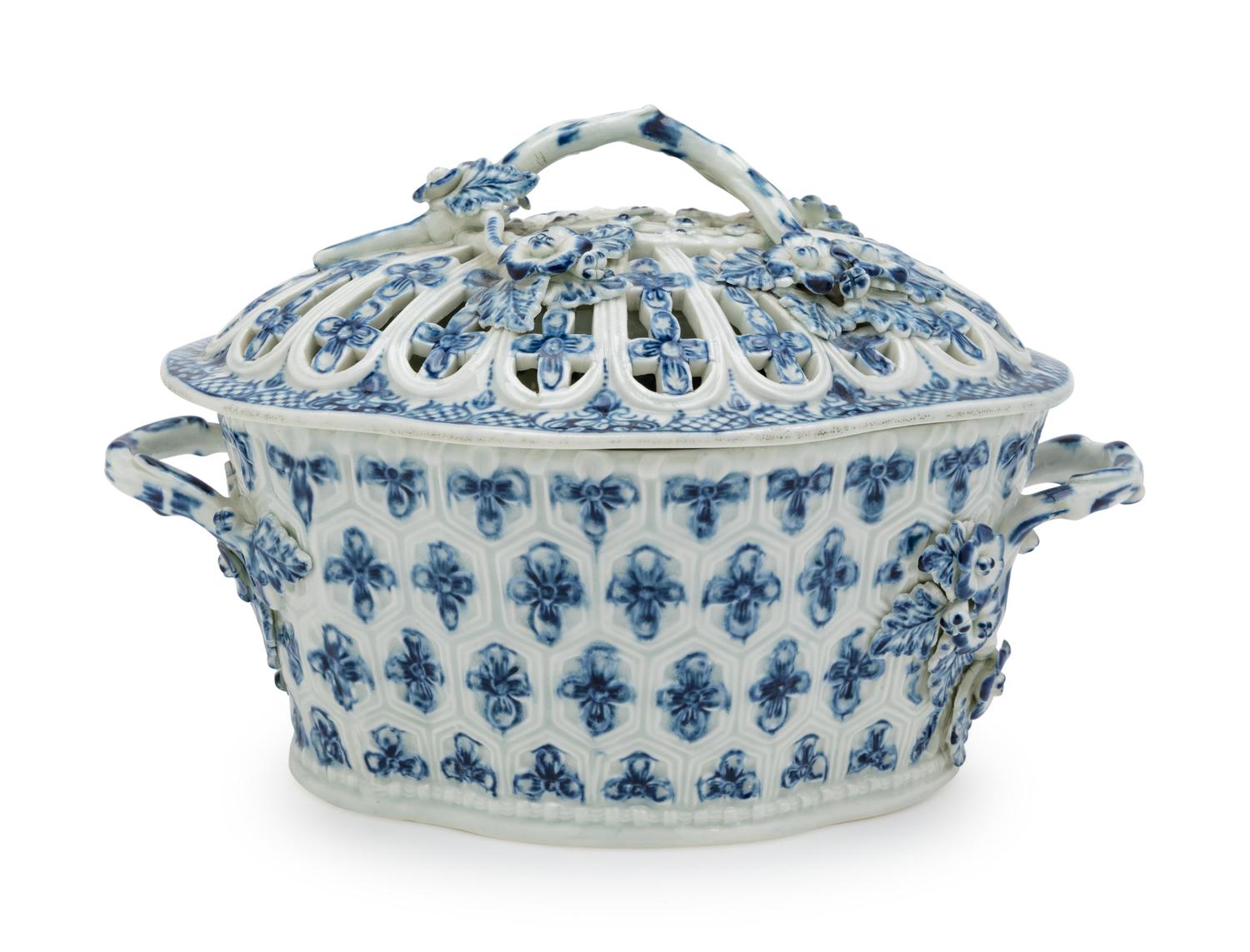 A Worcester Porcelain Reticulated Covered Chestnut Dish