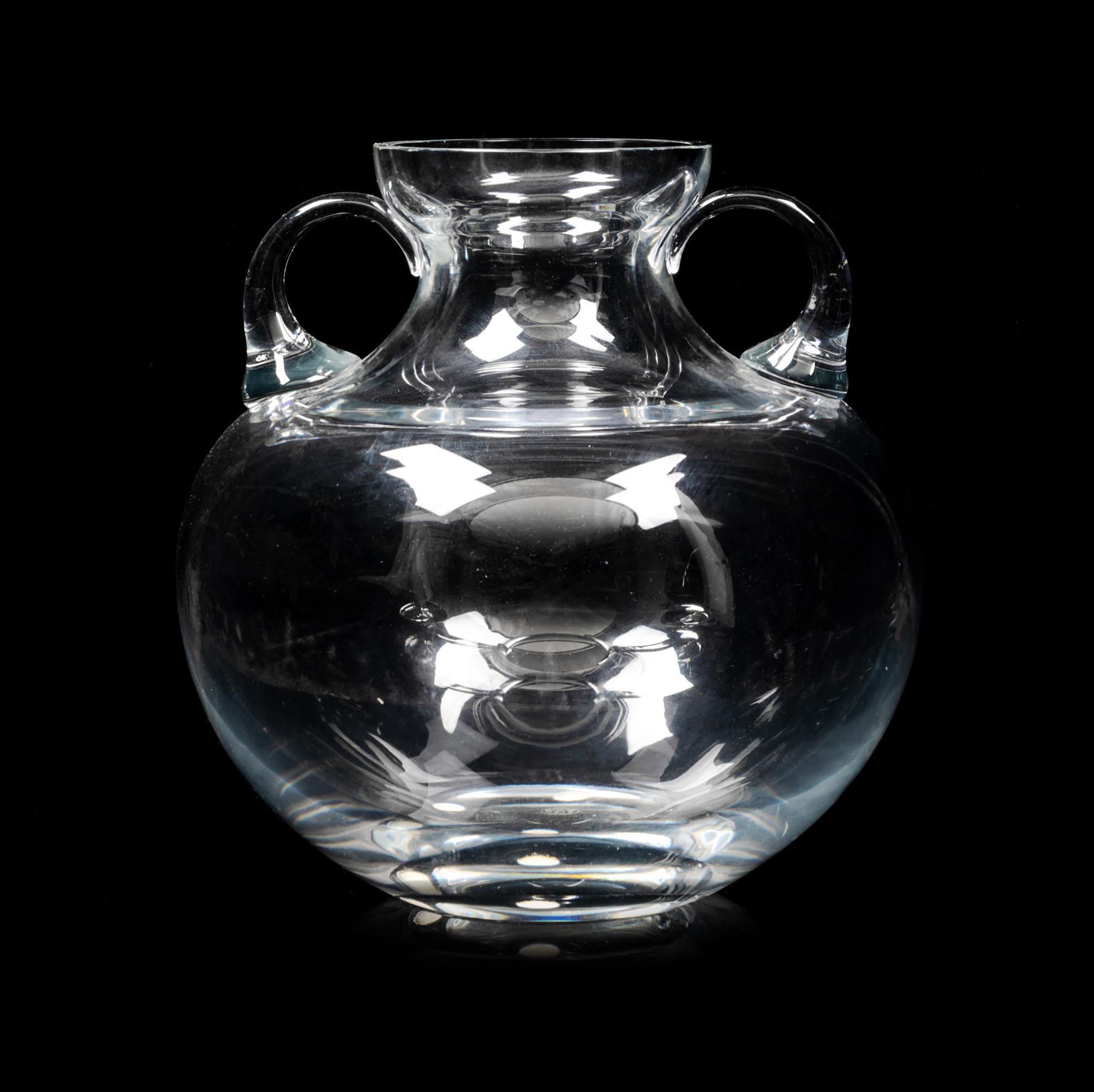 A Baccarat Handled Vase Height 7 1/2 inches.