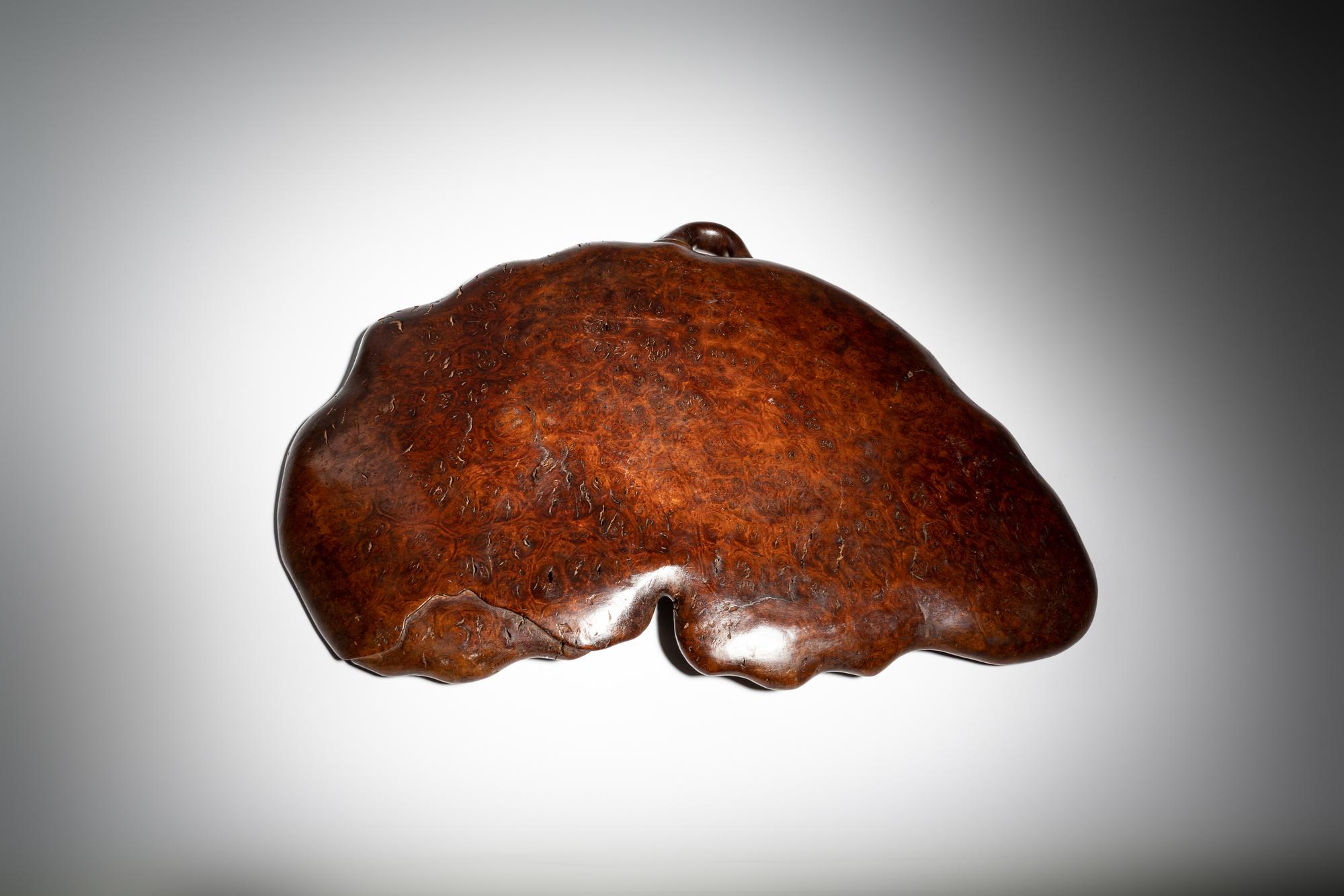 A Large Carved Burlwood 'Lotus Leaf' Tray