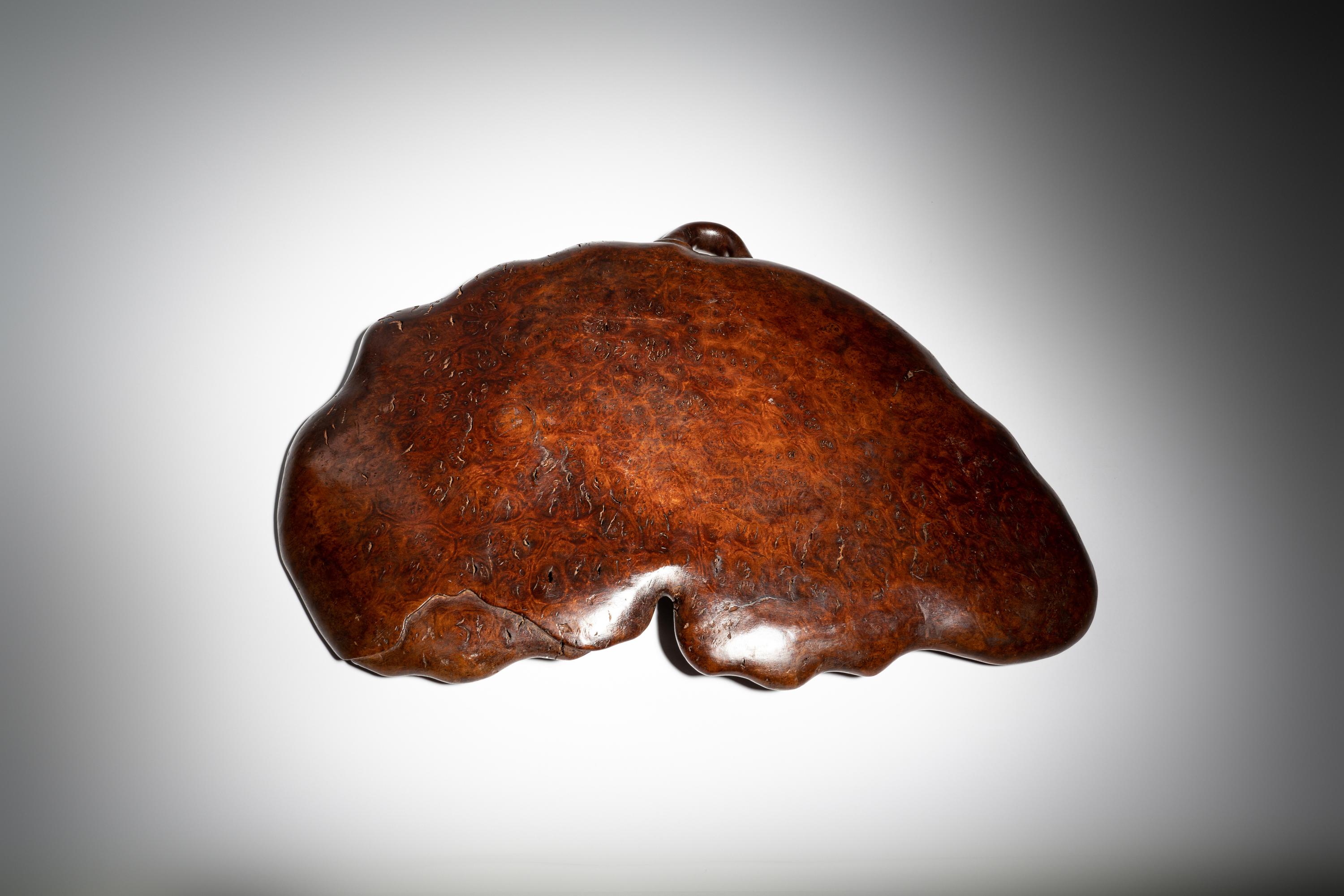 A Large Carved Burlwood 'Lotus Leaf' Tray