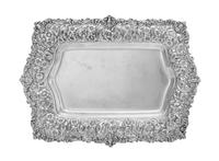 An American Silver Serving Tray, Bailey, Banks & Biddle, Philadelphia, PA, 1889, the rim worked with C-scroll and volute motifs, the bo