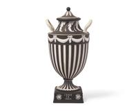 A Wedgwood Engine Turned Jasperware Vase and Cover