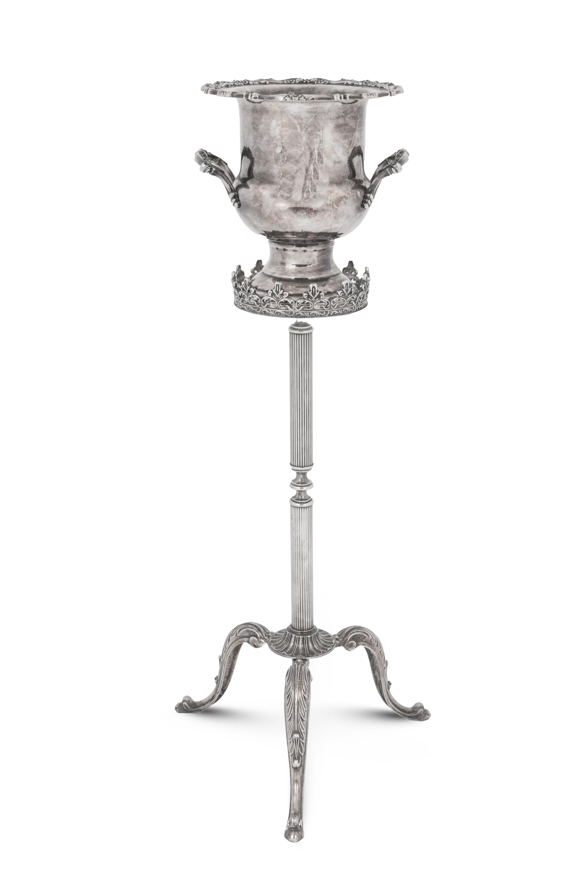 A Silvered Metal Candle Stand