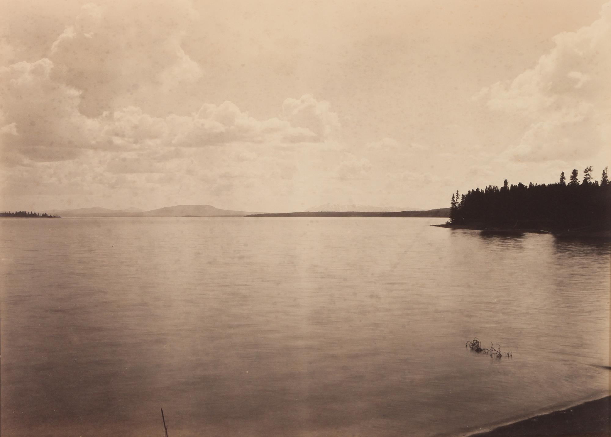 Frank Jay Haynes, (American, 1853-1921), Liberty Cap and Hotel, Yellowstone National Park Yellowstone Lake, Mount Sheridan, Yellowstone