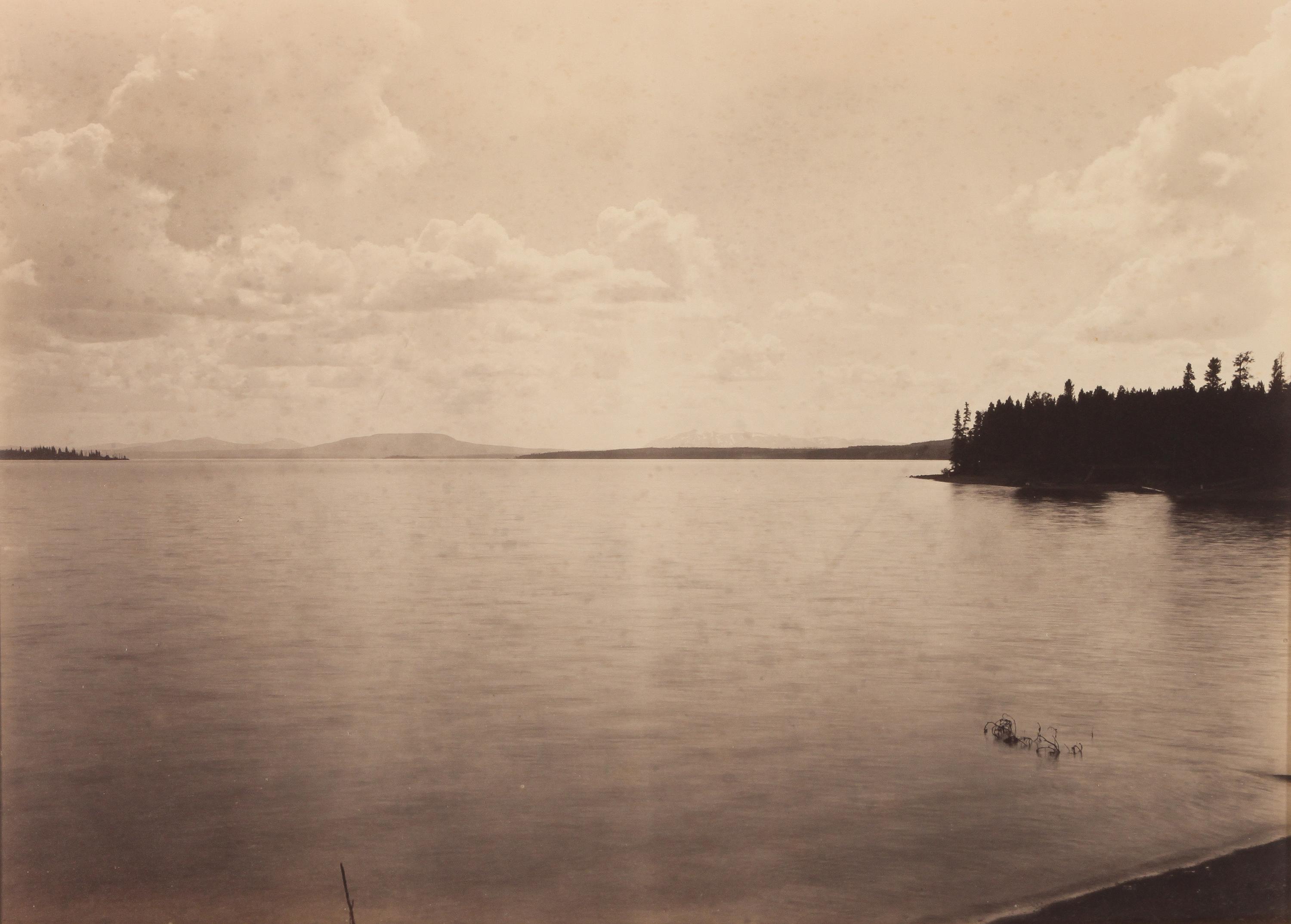 Frank Jay Haynes, (American, 1853-1921), Liberty Cap and Hotel, Yellowstone National Park Yellowstone Lake, Mount Sheridan, Yellowstone