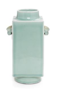 A Celadon Glazed Porcelain Cong Vase Height 10 1/8 inches. — 19TH CENTURY