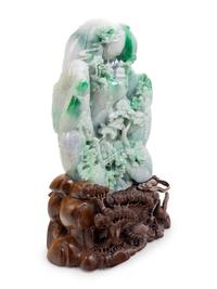 A Large Chinese Export Carved Lavender and Green Jadeite Mountain
