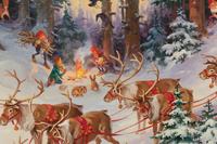 Santa and His Elves Gathering Trees in His Sleigh