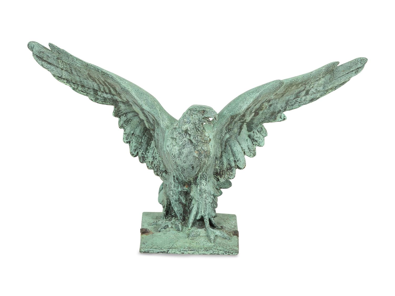 A Patinated Cast Metal Eagle Architectural Ornament with Verdigris Patina