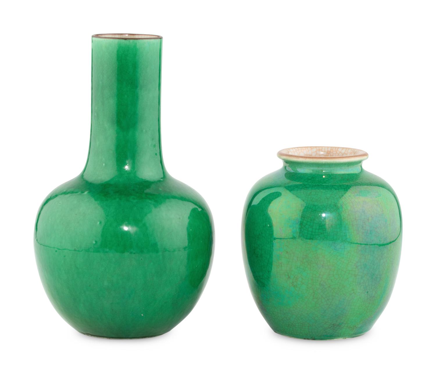 Two Chinese Green Glazed Porcelain Vessels