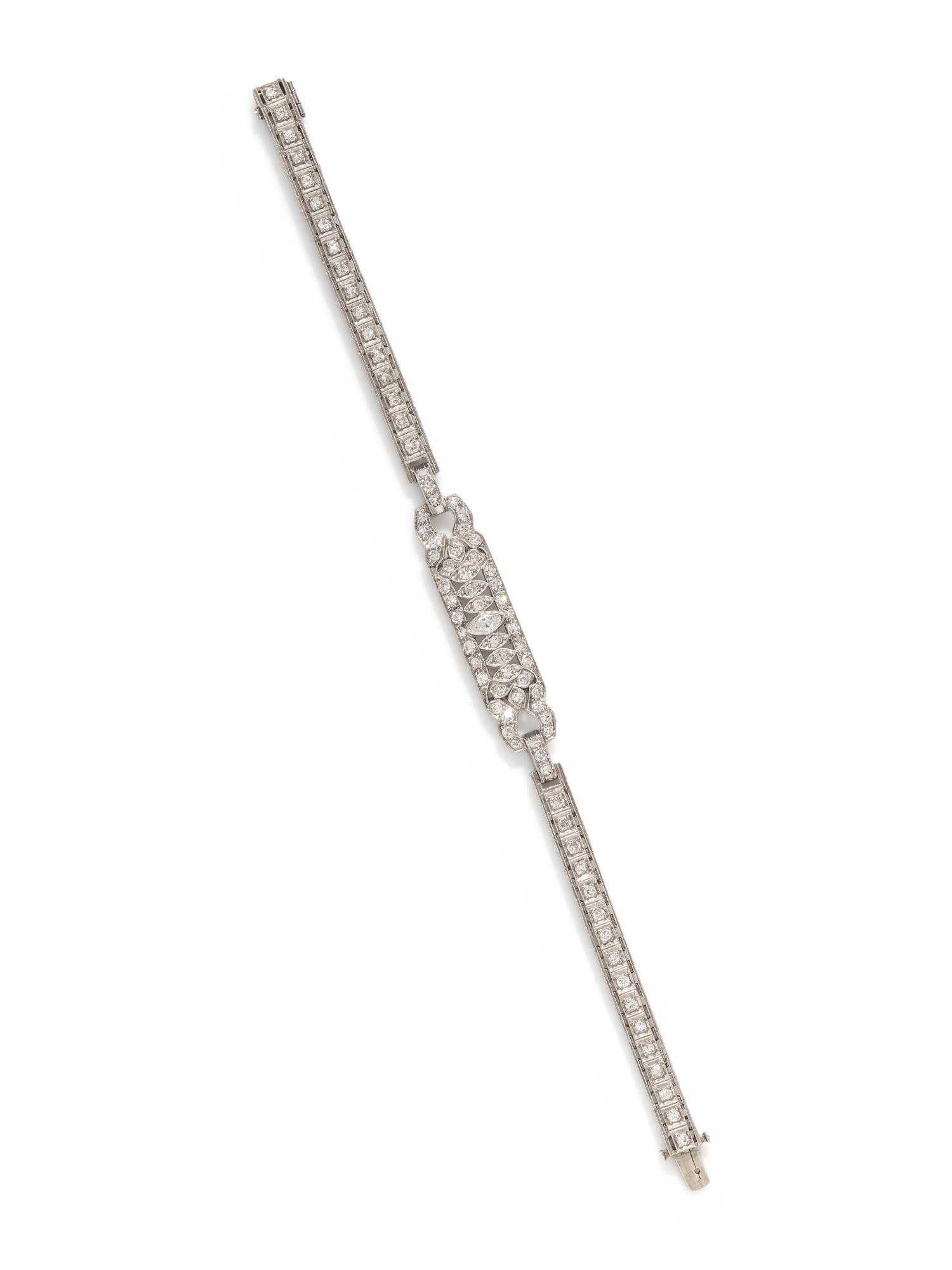 VINTAGE, PLATINUM AND DIAMOND BRACELET