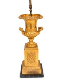 A Pair of Empire Style Gilt-Bronze Urns Mounted as Lamps