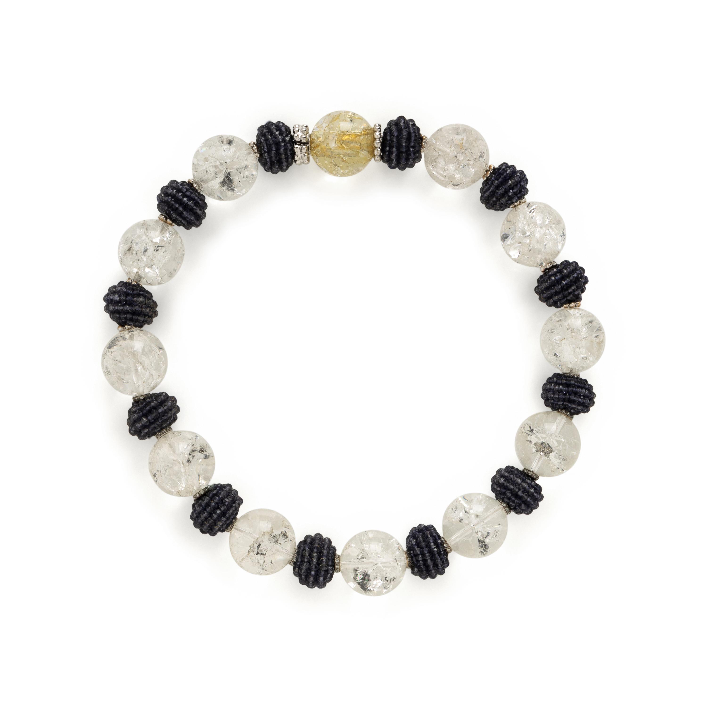 Sabbadini, Iolite, Rock Crystal Quartz, and White Gold Bead Necklace