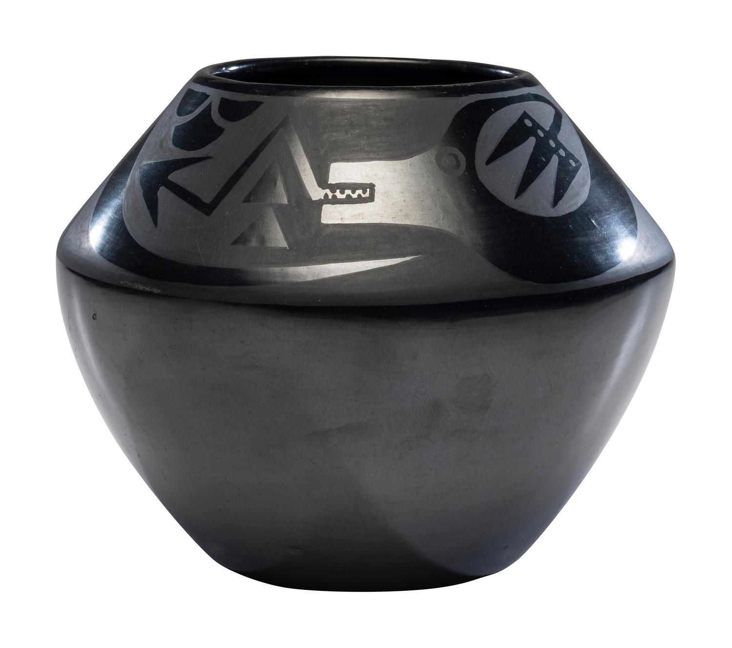 Blackware Pottery Jar, with Avanyu 1943-1956