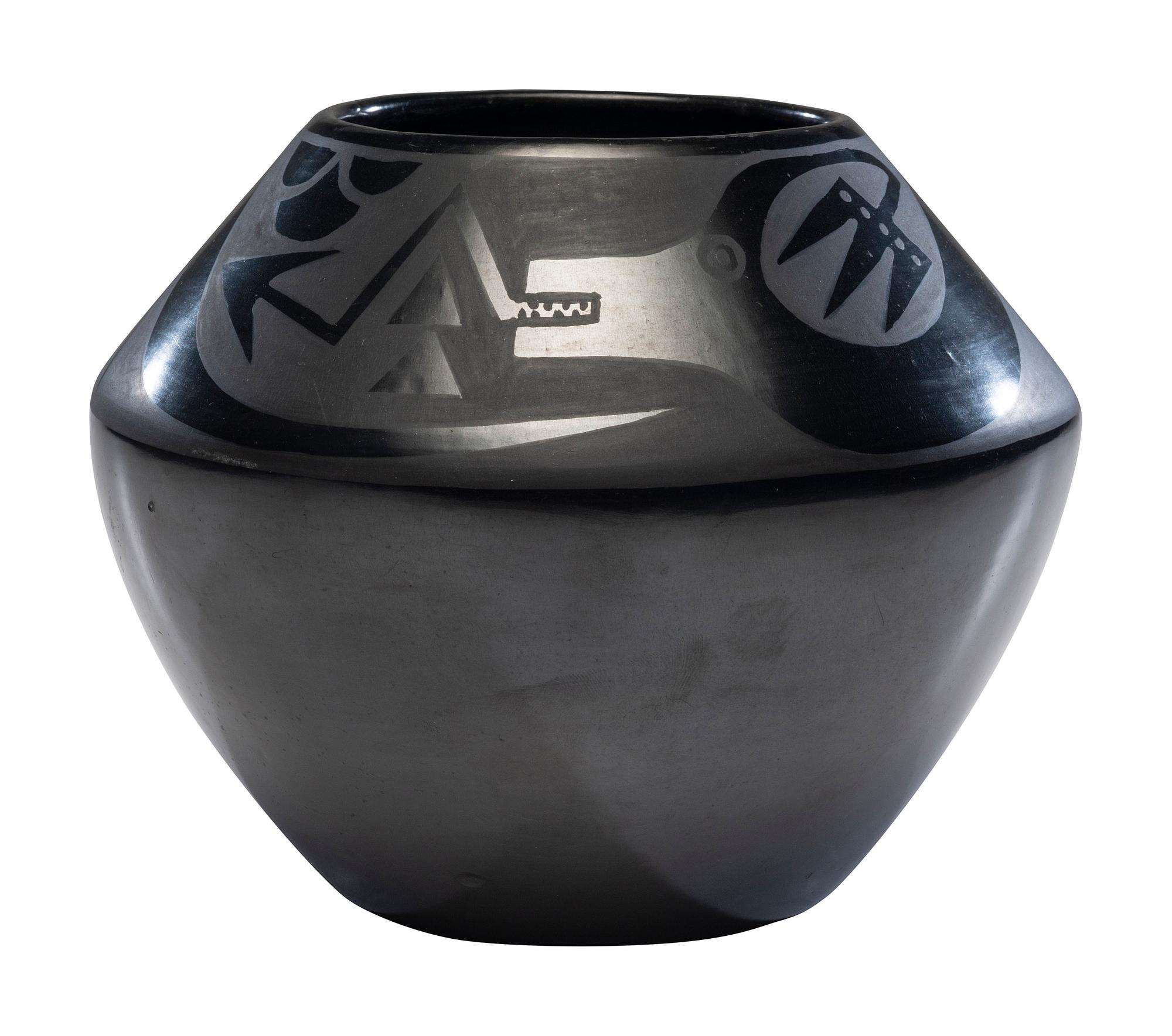 Blackware Pottery Jar, with Avanyu 1943-1956