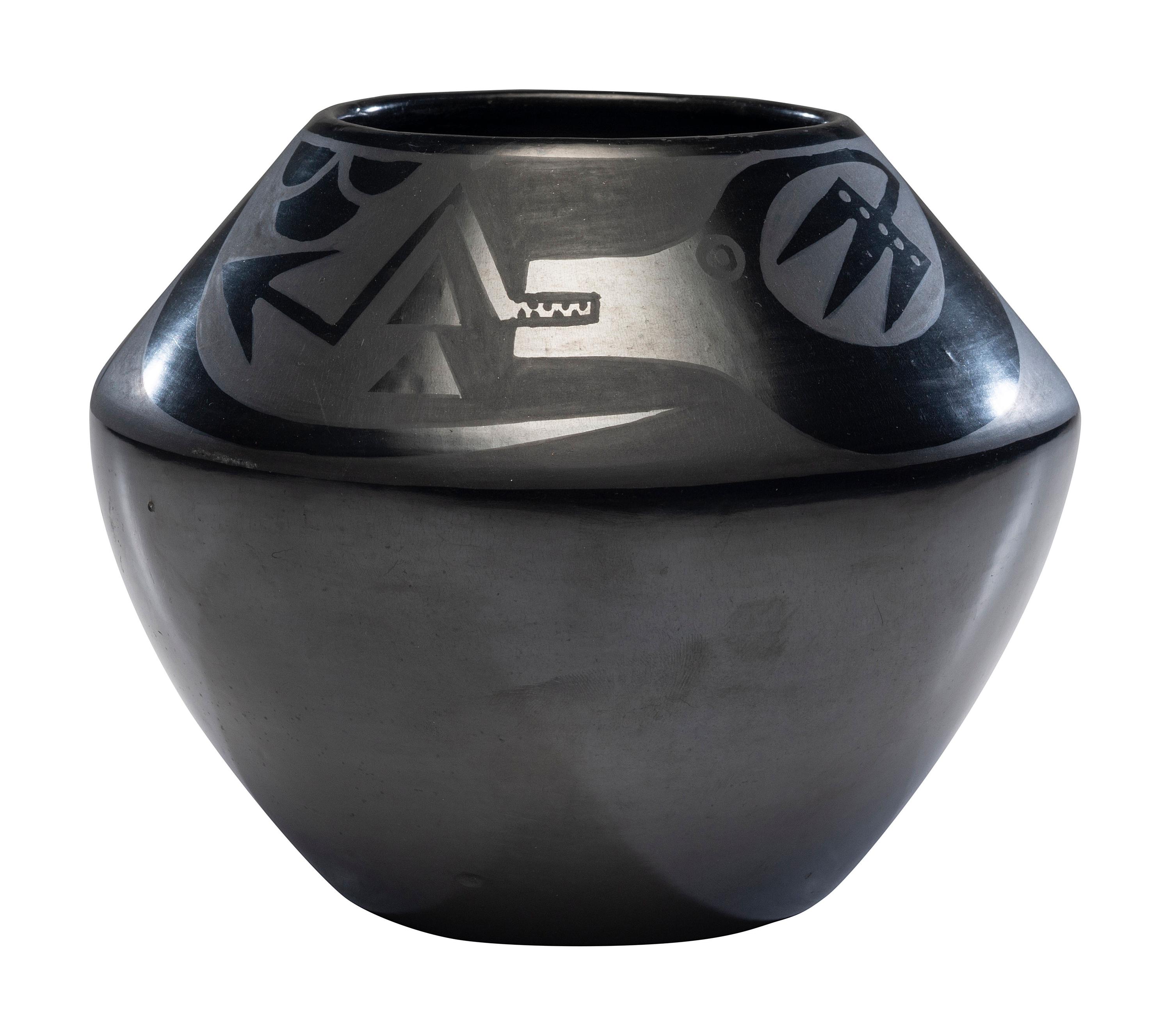 Blackware Pottery Jar, with Avanyu 1943-1956