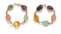 A Pair of Yellow Gold and Mulitgem Convertible Bracelets/Necklace, 51.70 dwts.