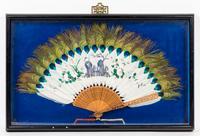 A Chinese Export Painted Peacock Feather Fan Width of fan 24 inches.