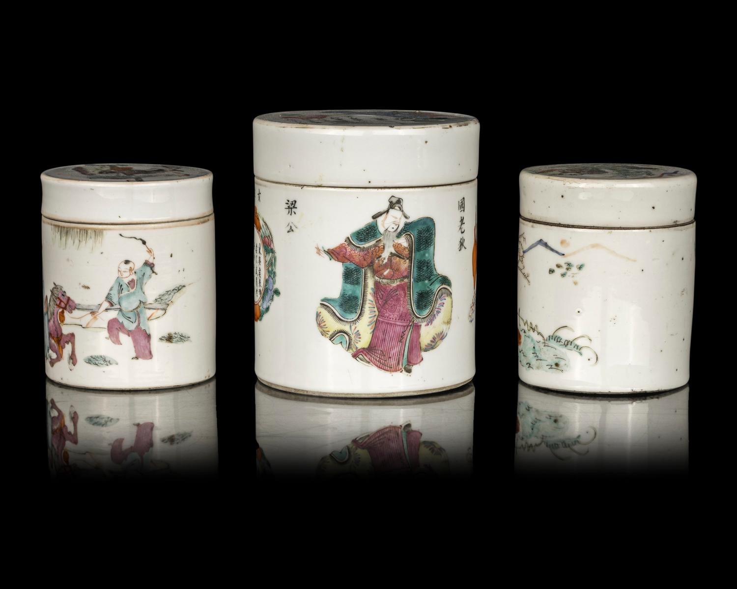 Three Chinese Famille Rose Porcelain Covered Jars