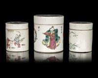 Three Chinese Famille Rose Porcelain Covered Jars