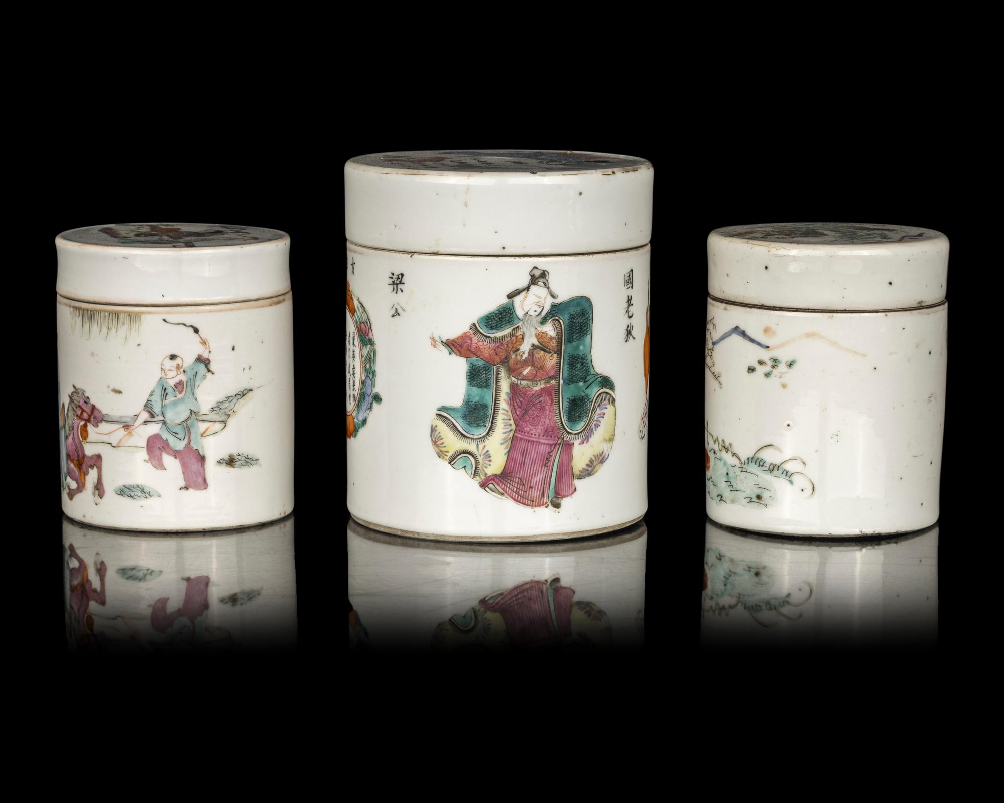 Three Chinese Famille Rose Porcelain Covered Jars