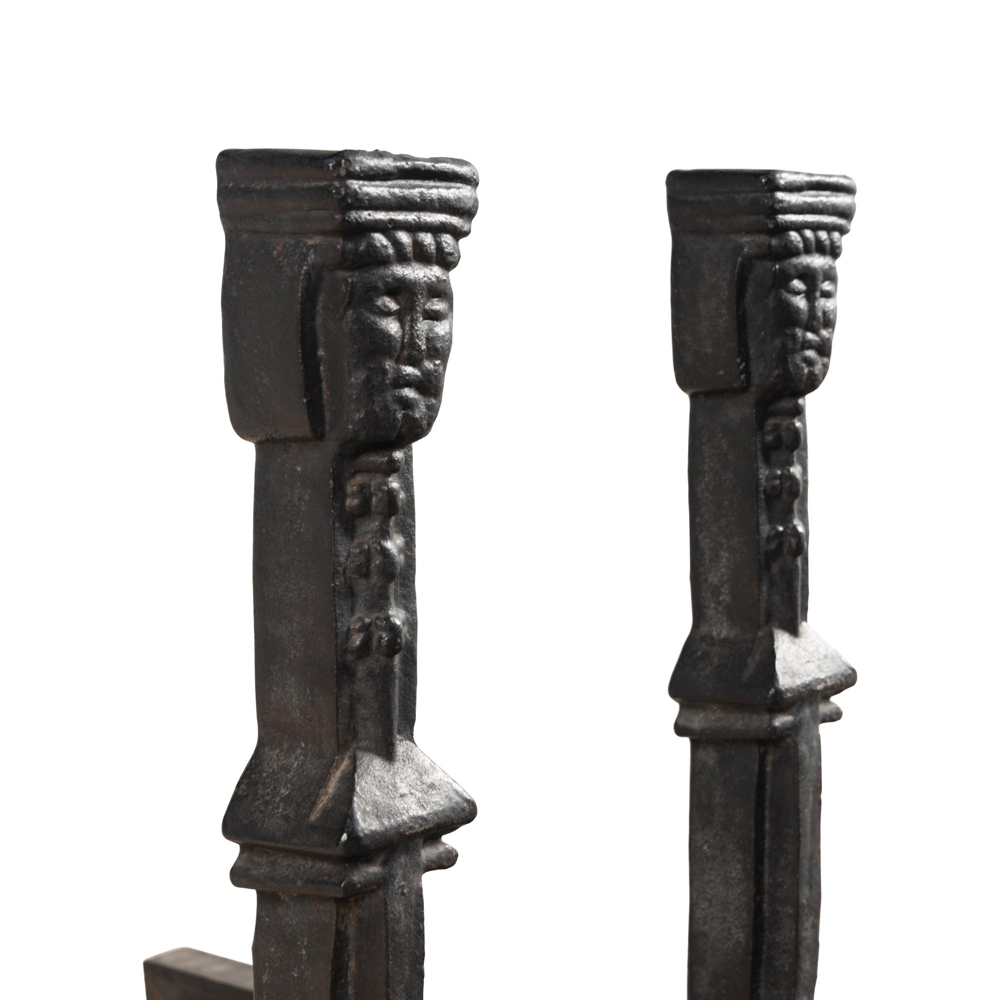 A Pair of Gothic Style Iron Andirons