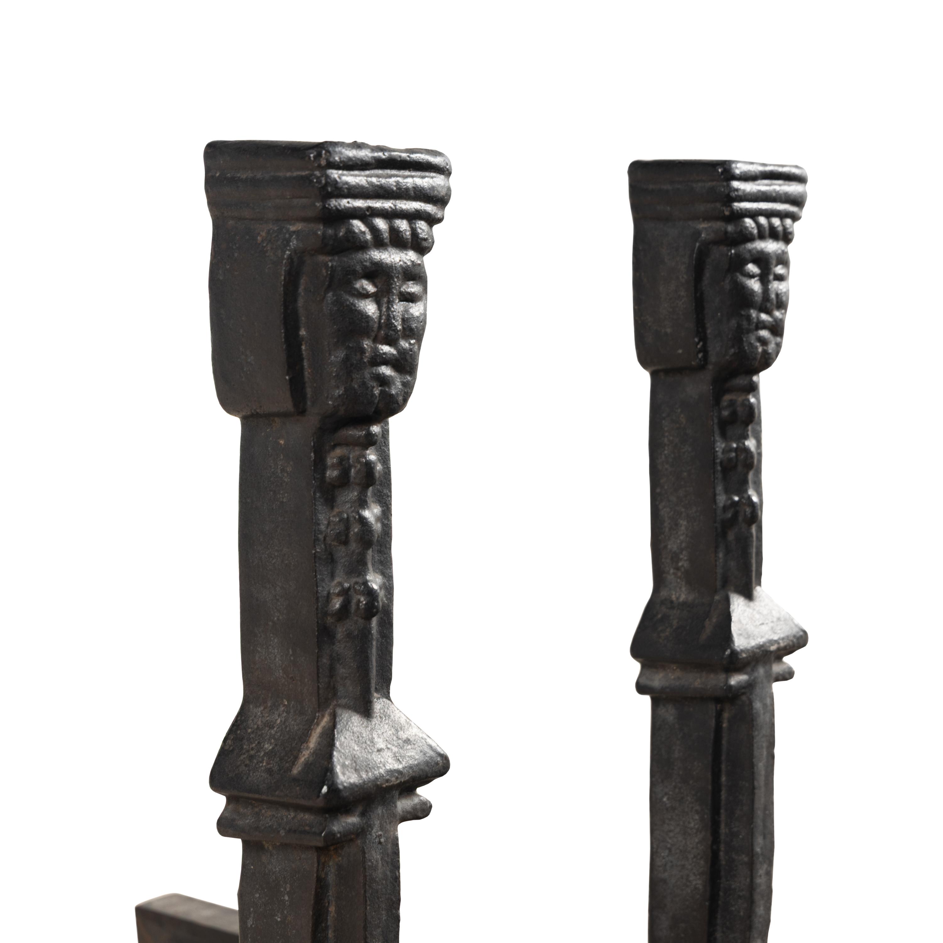 A Pair of Gothic Style Iron Andirons