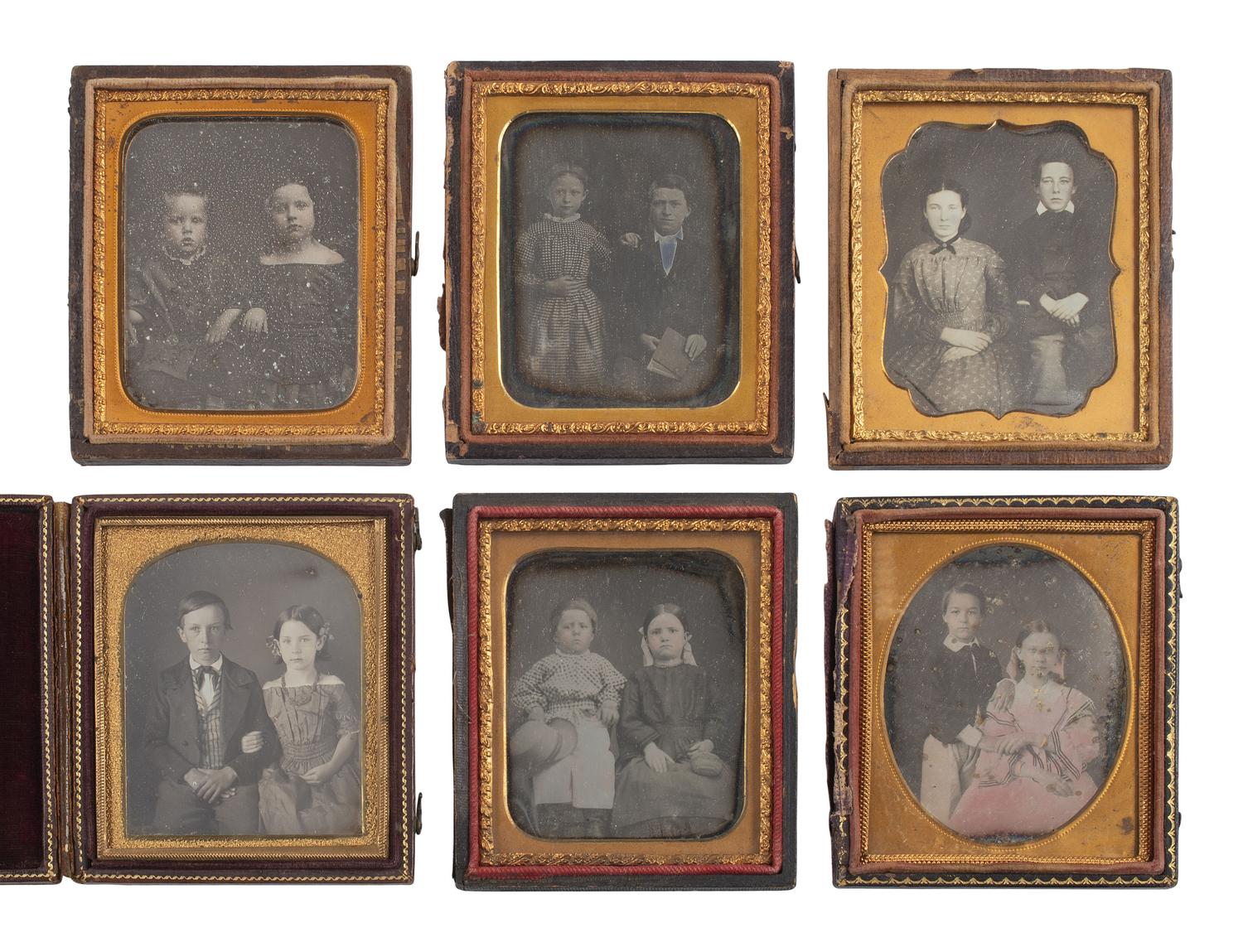 [EARLY PHOTOGRAPHY]. 34 sixth plate and quarter plate daguerreotypes of pairs of brothers & sisters