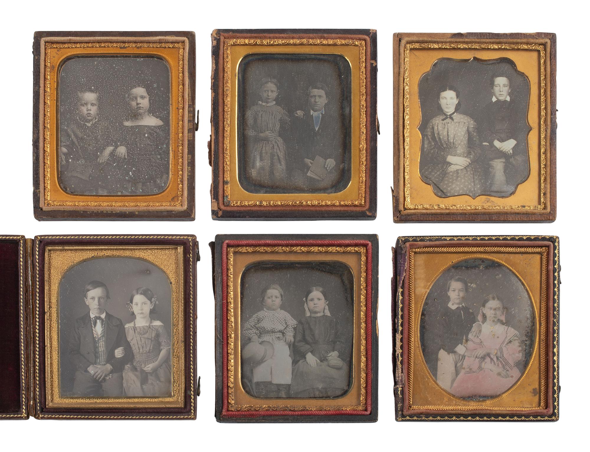 [EARLY PHOTOGRAPHY]. 34 sixth plate and quarter plate daguerreotypes of pairs of brothers & sisters