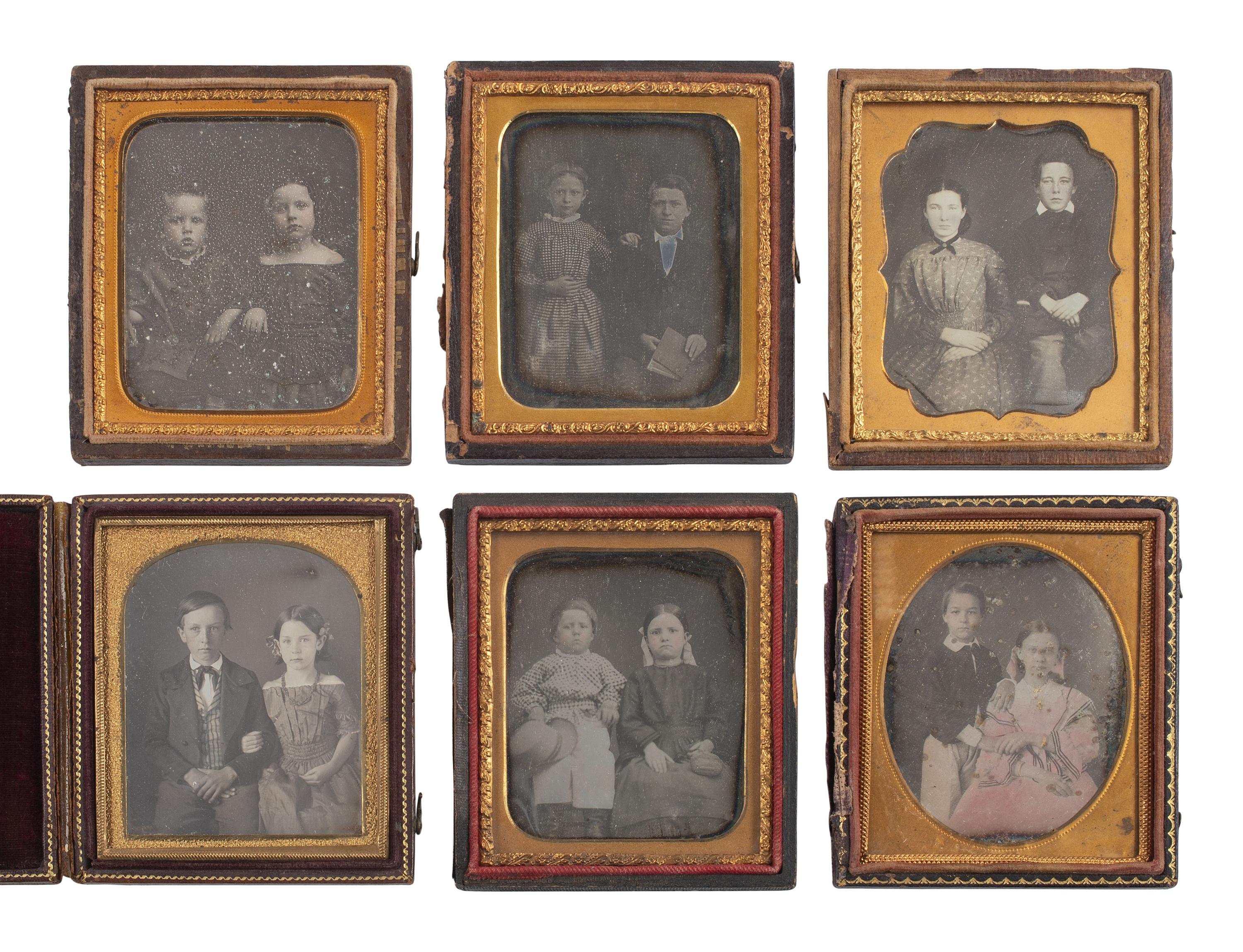 [EARLY PHOTOGRAPHY]. 34 sixth plate and quarter plate daguerreotypes of pairs of brothers & sisters