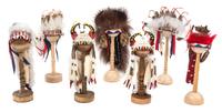 A Group of Seven Native American Style Headdresses Length of longest 4 1/4 inches. — Brian "Rainbow Hand" and Kathy Tepper