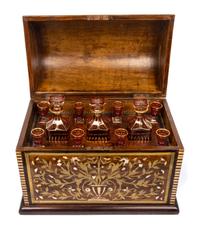 A Brass and Mother-of-Pearl Inlaid Cave a Liqueur Width 21 3/4 inches. — 19TH/20TH CENTURY