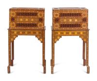 A Pair of Moroccan Marquetry Chests on Stands