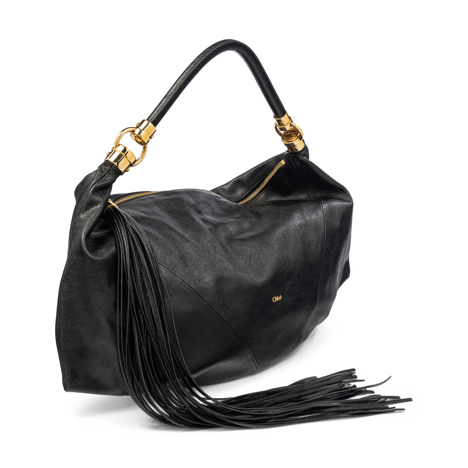 CHLOÉ, 'FOULARD' BLACK LEATHER HOBO BAG