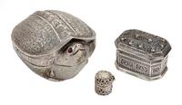 An Indian Silver Zoomorphic Table Casket Height of tallest 3 inches. — LATE 19TH/EARLY 20TH CENTURY