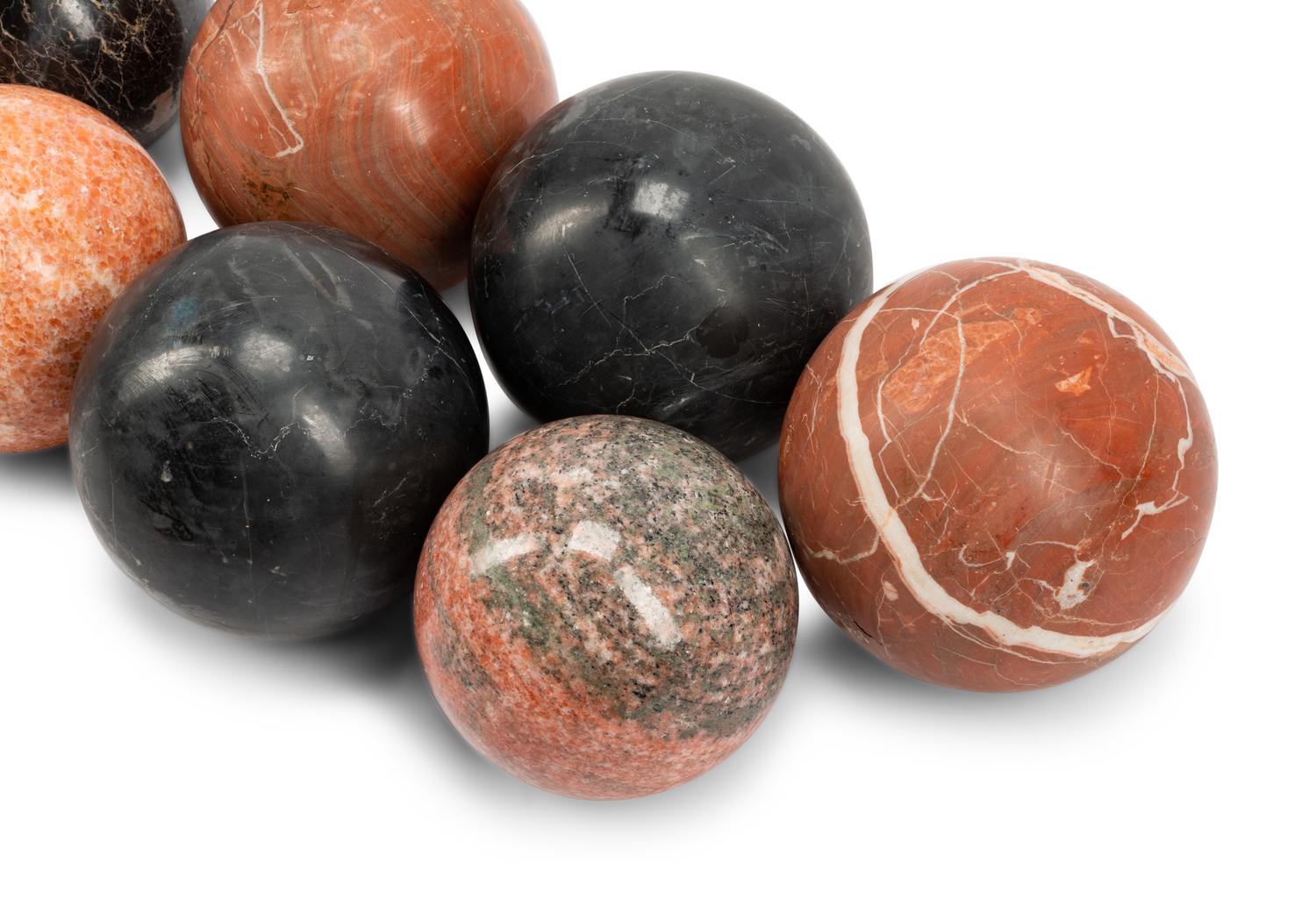 A Set of Ten Large Marble Spherical Ornaments
