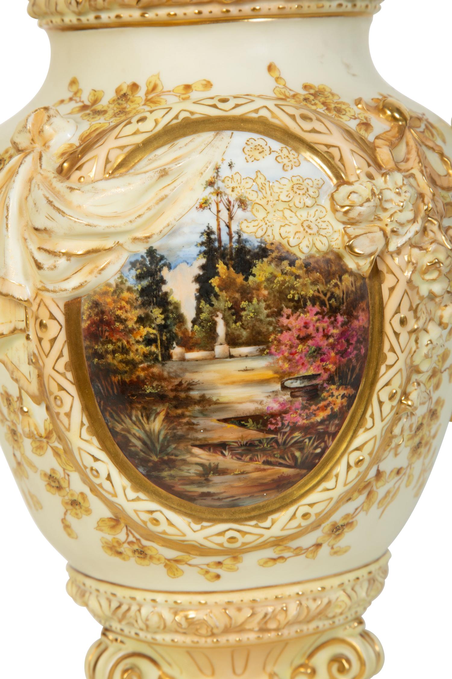 A Rudolstadt Painted and Parcel Gilt Porcelain Lidded Urn