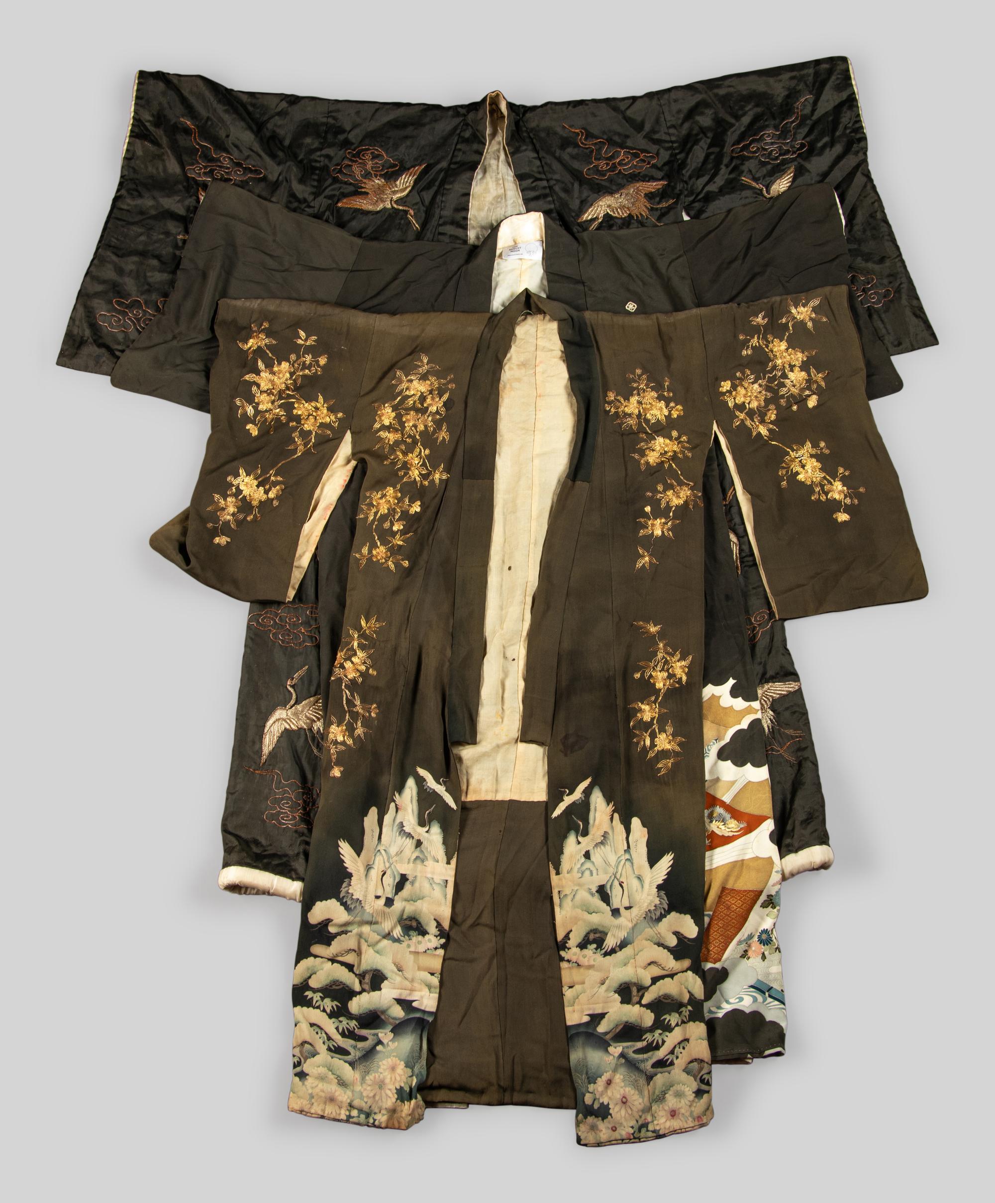 Three Japanese Silk Kimono and One Japanese Silk Priest Robe