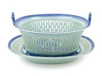A Chinese Export Blue Fitzhugh Porcelain Basket and Dish