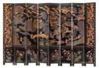 A Chinese Coromandel Eight-Panel Floor Screen Height 96 x width of each panel 17 1/2 inches.