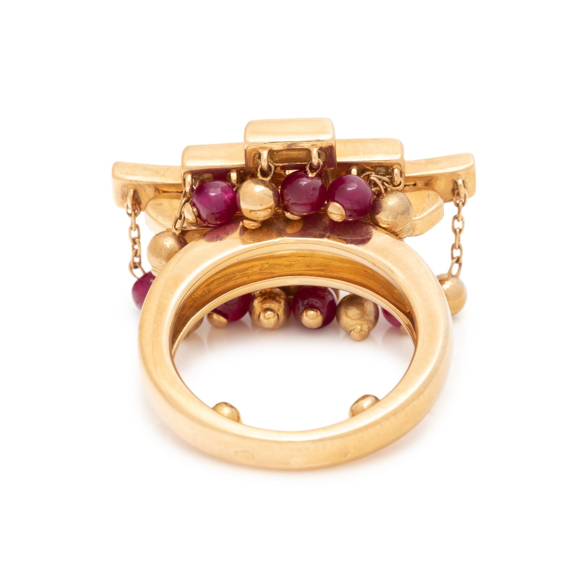 CARTIER, YELLOW GOLD, DIAMOND AND RUBY 'LE BAISER DU DRAGON' RING