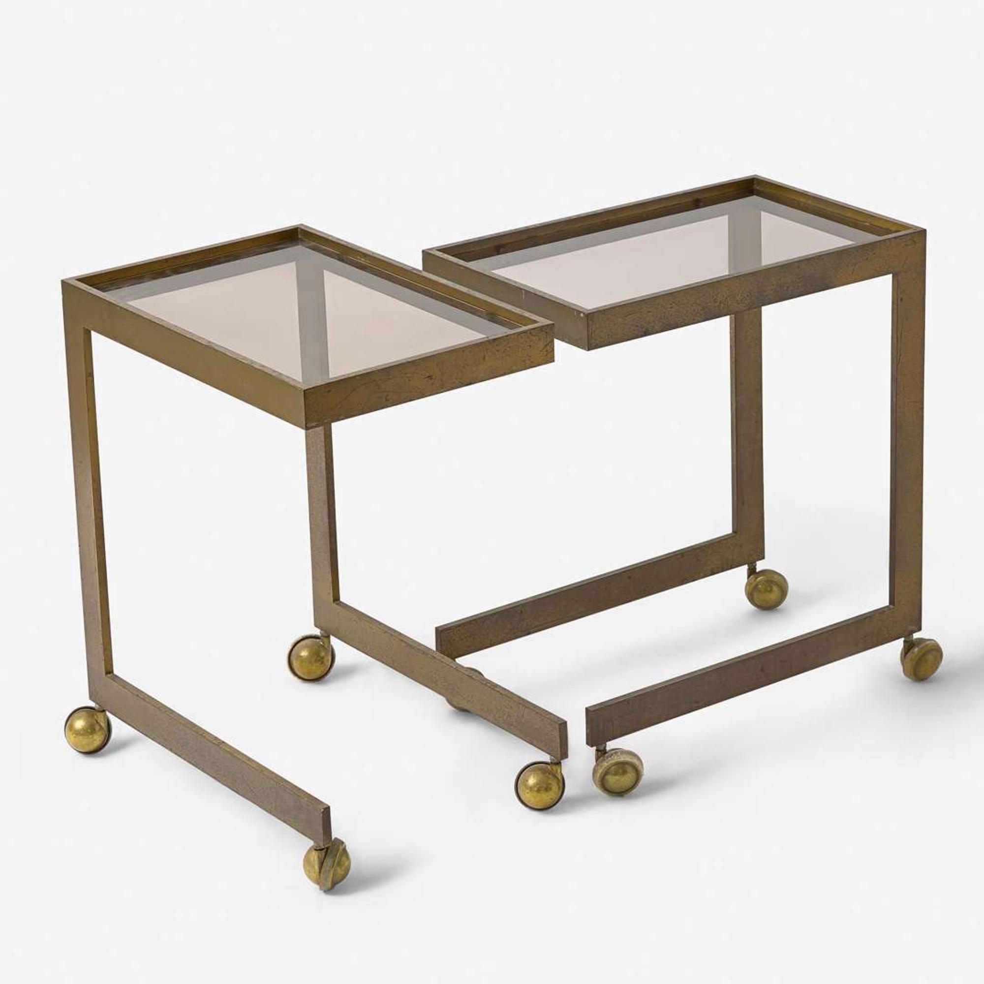 Vladimir Kagan (American, 1927-2016) Pair of Prew Bronze Side Tables, USA, Vladimir Kagan Designs, Inc., circa 1974