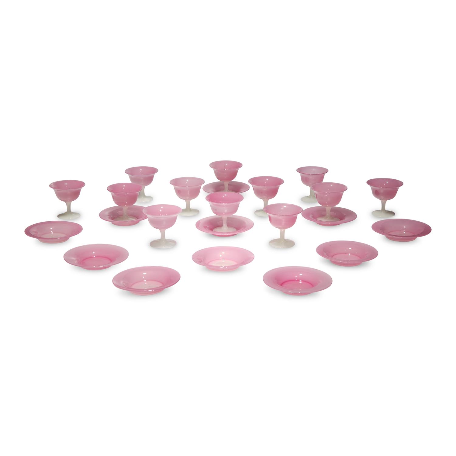 A Steuben Carder Rose Glass Table Service