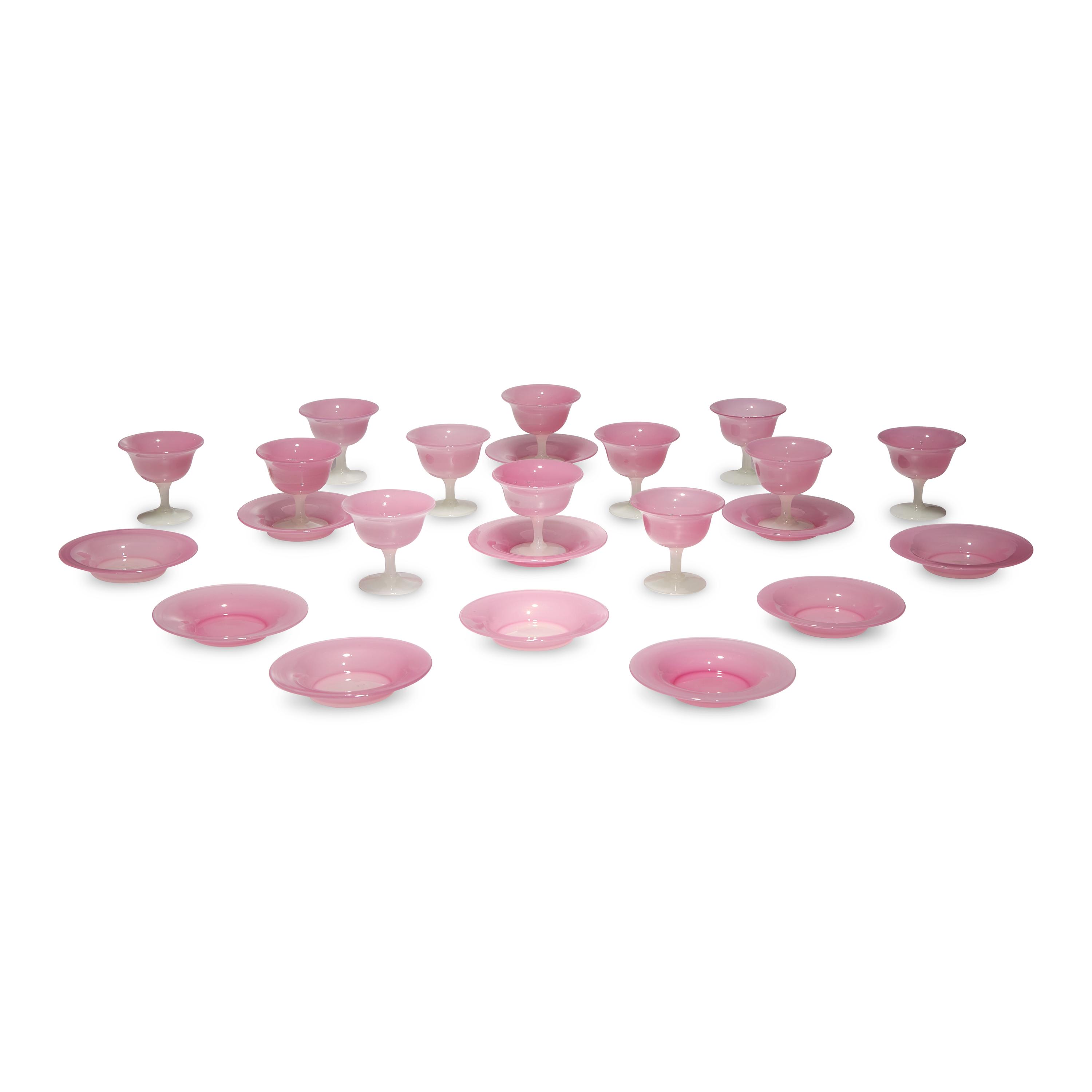 A Steuben Carder Rose Glass Table Service