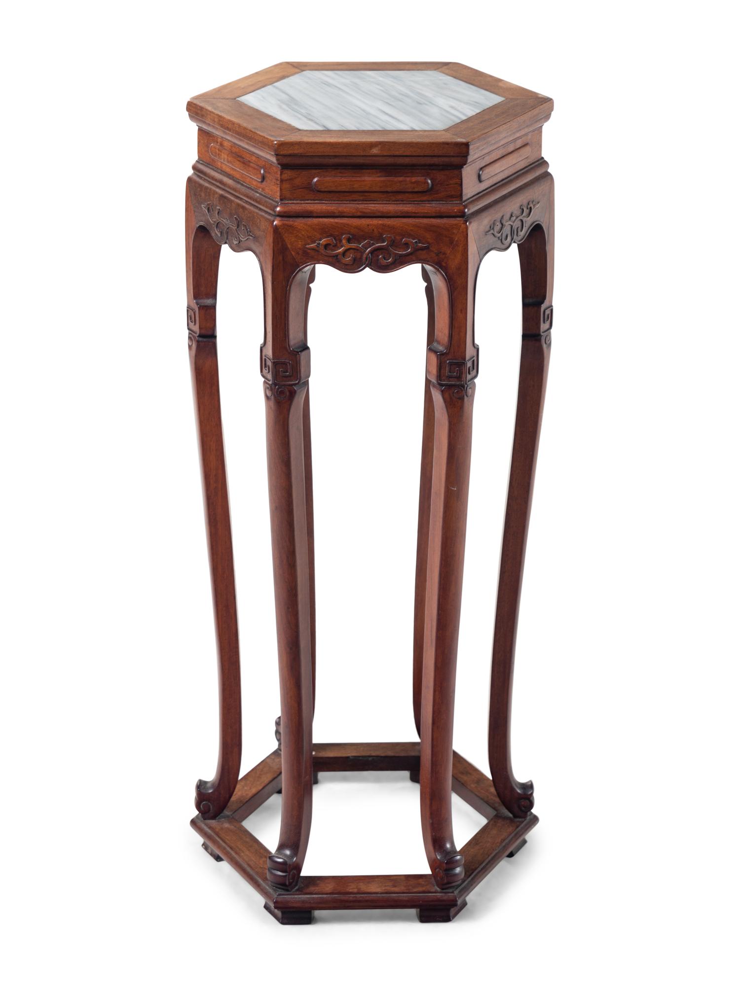 A Chinese Marble Inset Huali Wood Stand