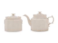 An English Stoneware Teapot and Covered Sugar