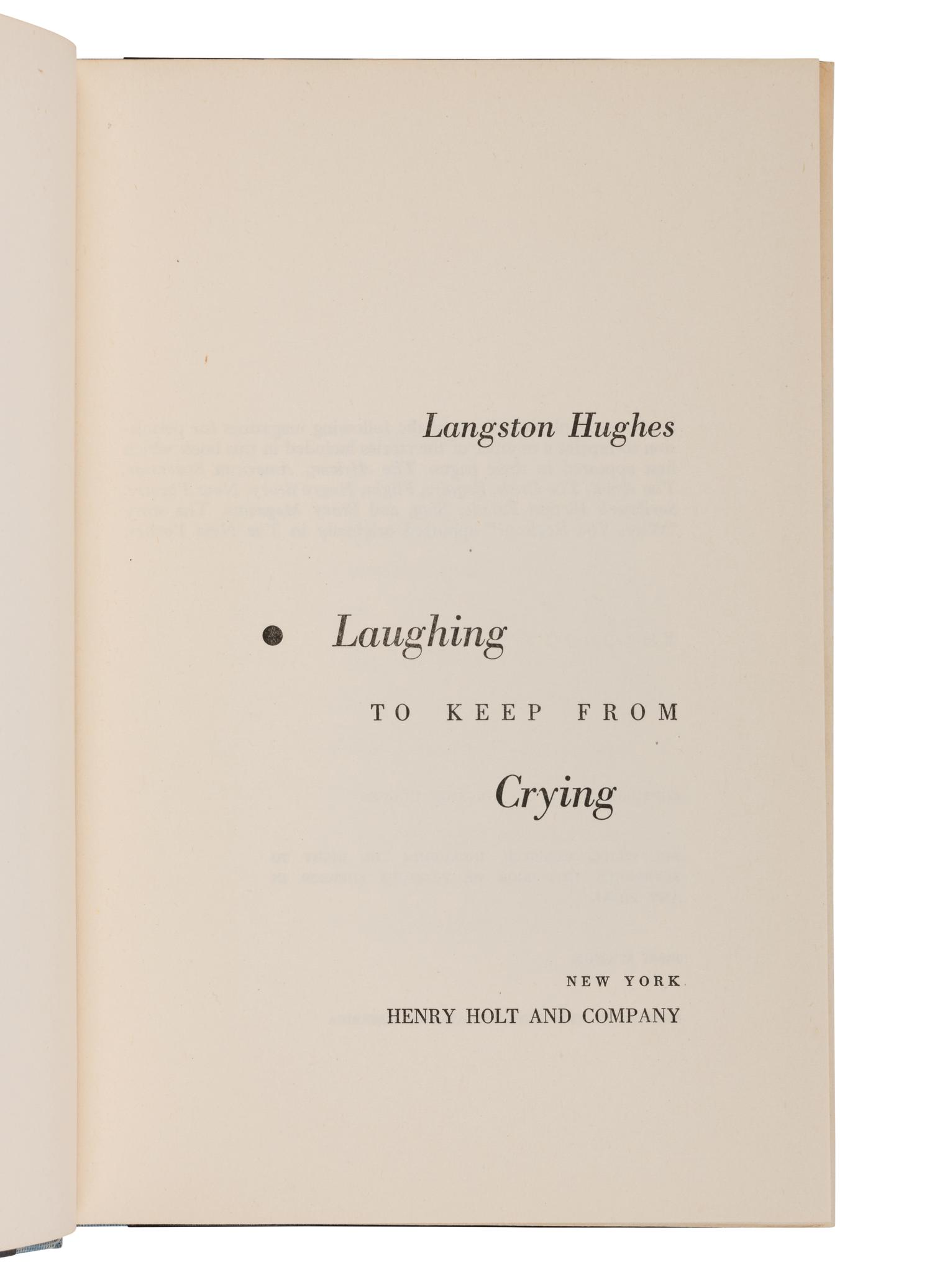 HUGHES, Langston (1901-1967). Laughing To Keep From Crying . New York: Henry Holt and Company, 1952.