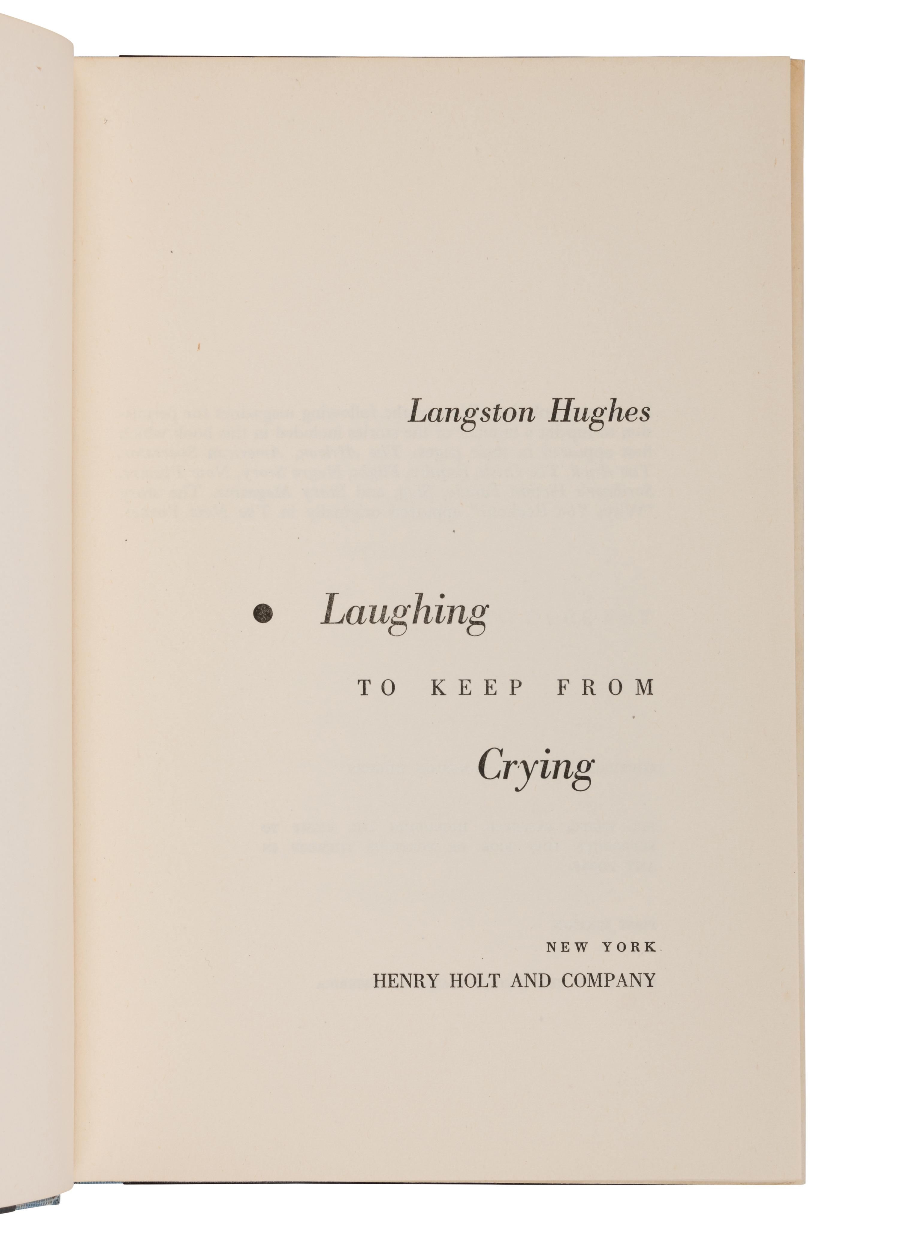 HUGHES, Langston (1901-1967). Laughing To Keep From Crying . New York: Henry Holt and Company, 1952.