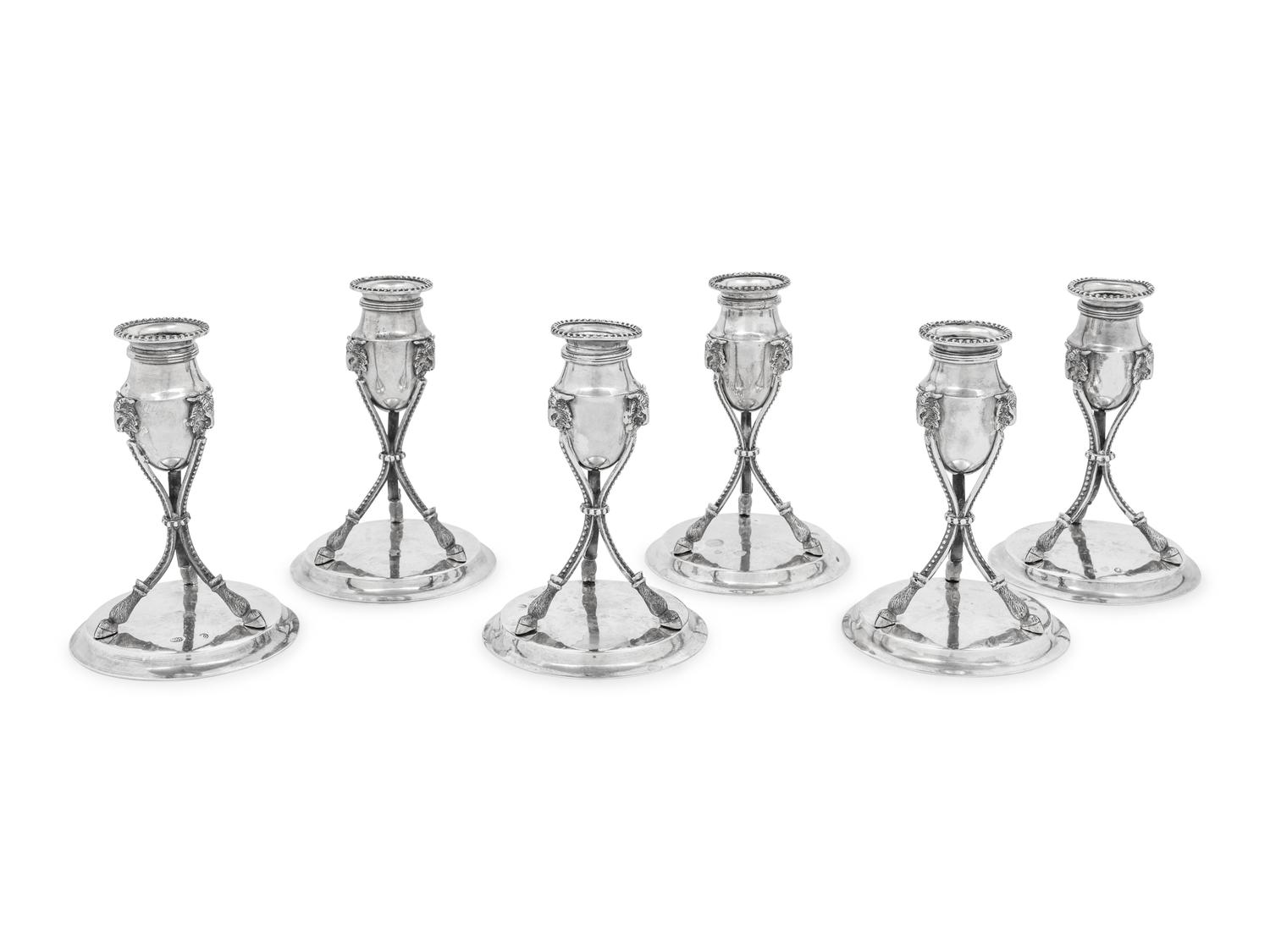 A Set of Six German Silver Candlesticks