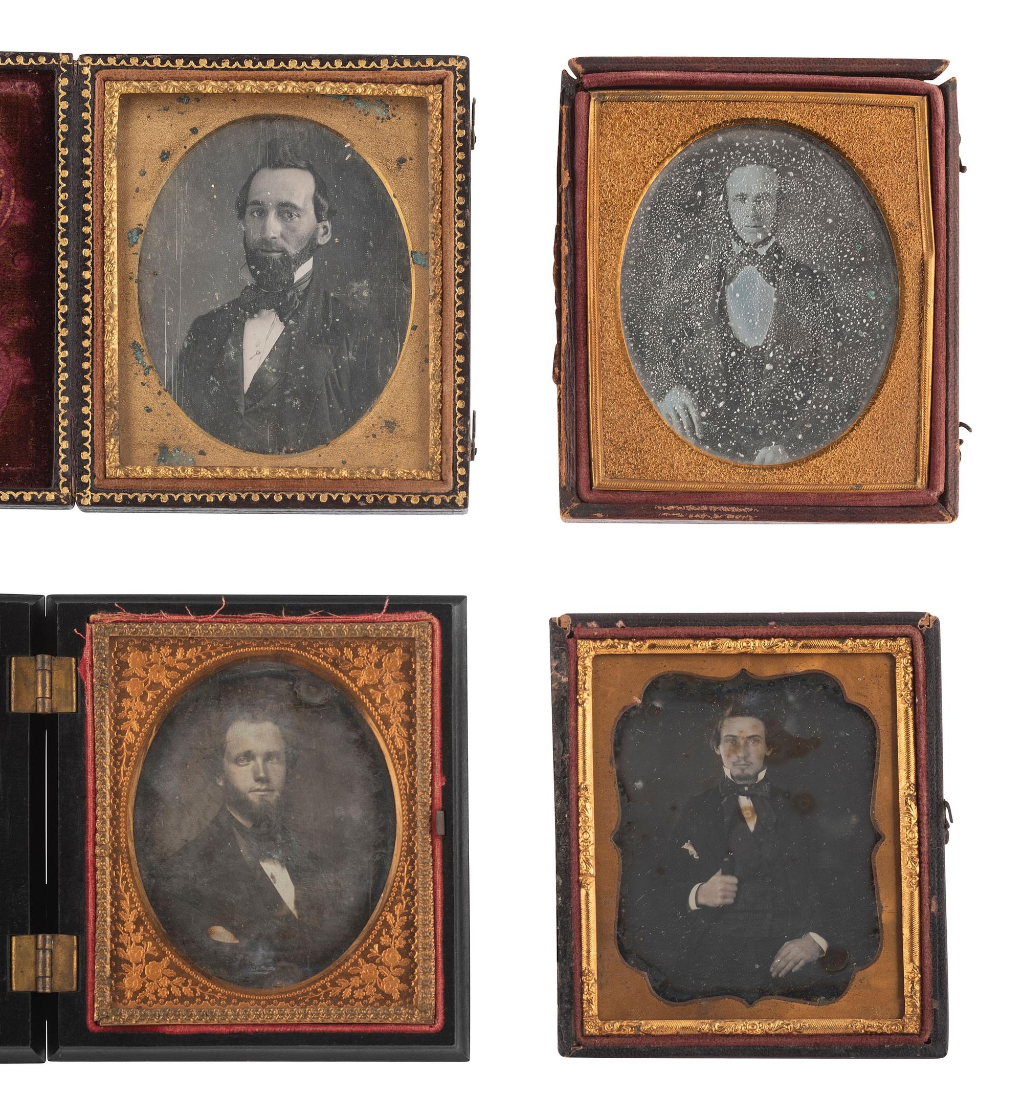 [EARLY PHOTOGRAPHY]. 18 sixth plate daguerreotypes of men with facial hair.